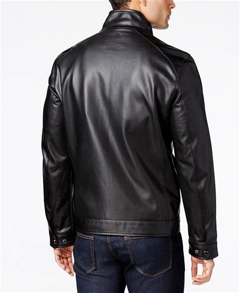 michael kors men's perforated faux-leather moto jacket created for macy's|Michael Kors Men's Moto Leather Jacket with Perforated Detailing.